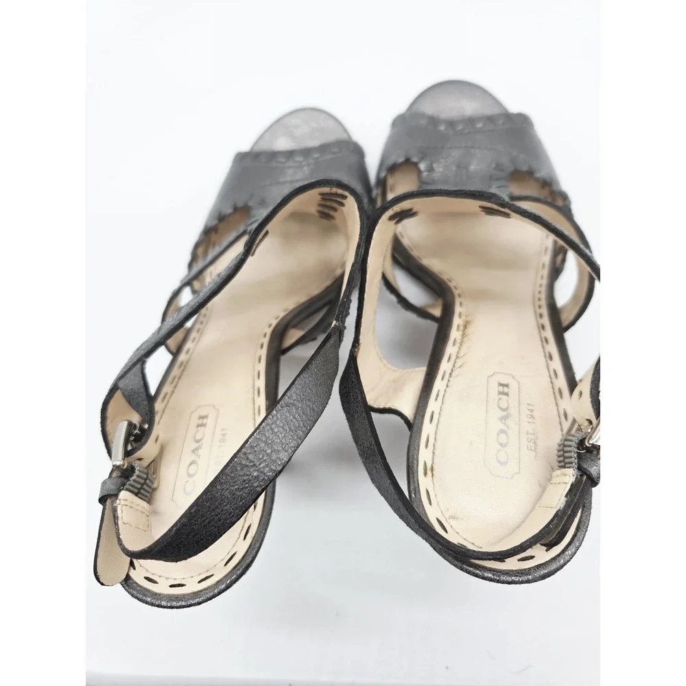Womens Coach Gray Leather‎ Ankle Strap Sandal Heel Pump Size 9 Metallic